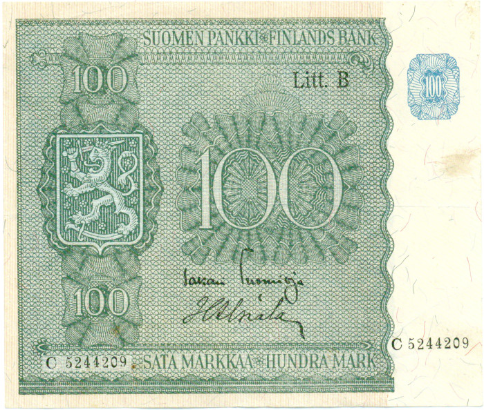 100 Markkaa 1945 Litt.B C5244209 kl.5